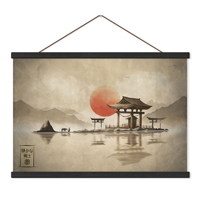 Stoffbild Japanischer Tempel im Sonnenaufgang - Roze
