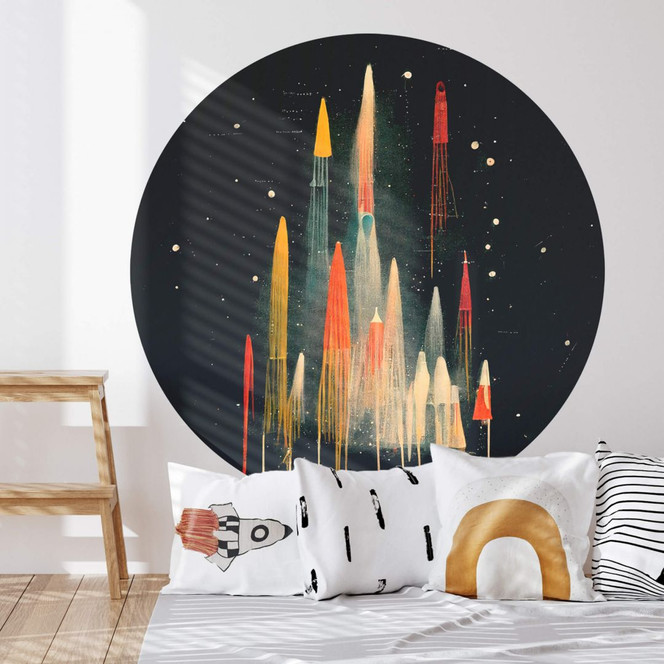 Wandtattoo Treechild - Bunte Raketen auf galaktischer Reise - Rund