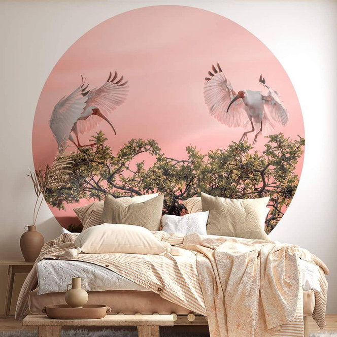 Fototapete Zhao - Vogelpärchen im Sonnenuntergang - Rund - Selbstklebend/Vlies