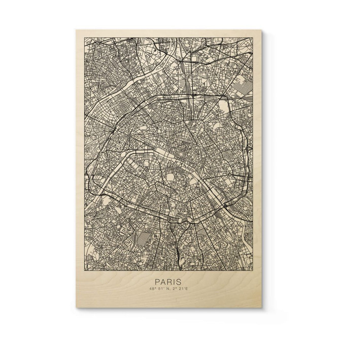 Holzposter Stadtplan Paris