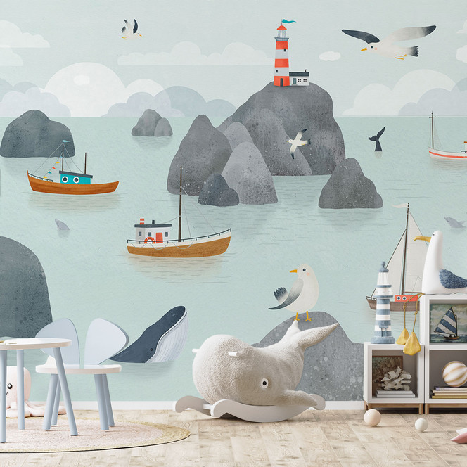 Kinderzimmer Fototapete Maritimes Küstenmotiv mit Leuchtturm - Oliver Robins