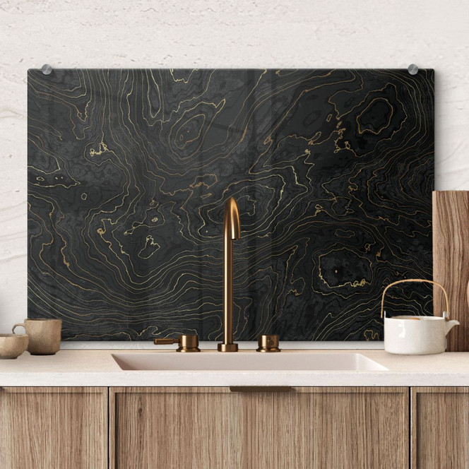 Spritzschutz Abstrakte Linien Schwarz-gold - Amini