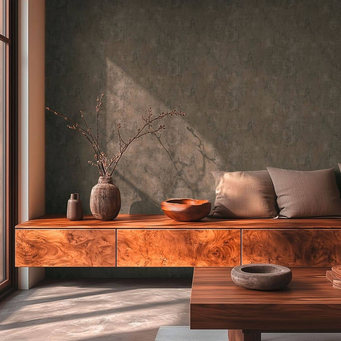 Vliestapete in Beton-Optik Braun Beige – Putzstruktur Tapete matt