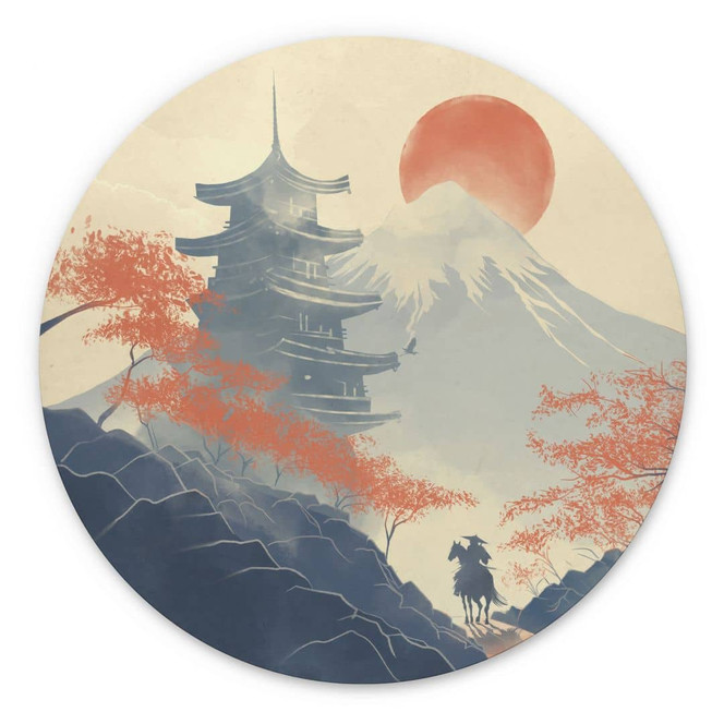 Wandbild Sonnenaufgang über der Pagode - Roze - Alu-Dibond Rund
