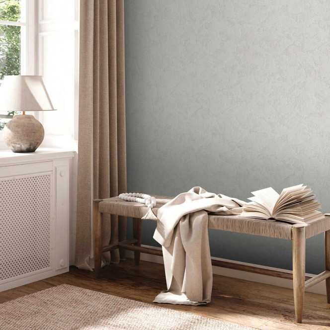 Einfarbige Vliestapete Grau - Tapete Putzoptik - Unitapete Strukturtapete Wohnzimmer Küche