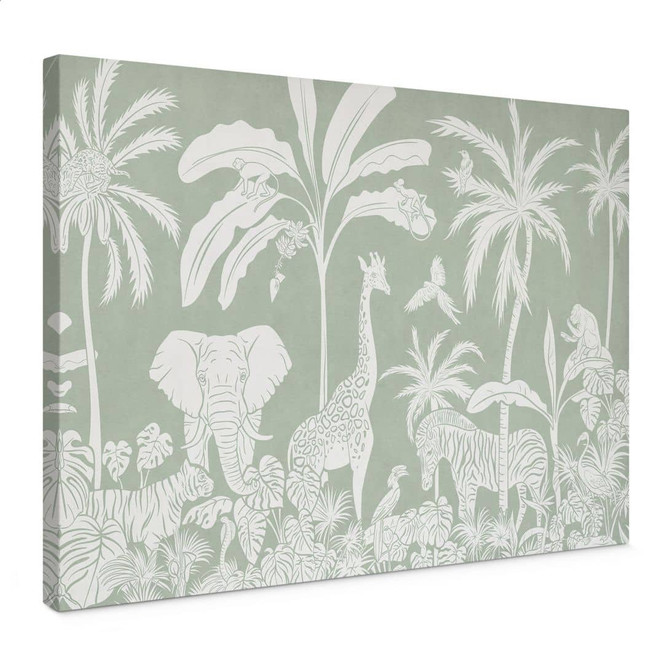 Leinwandbild Dschungeltiere in tropischem Grün - Kikki Belle