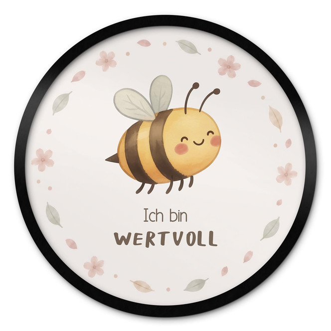 Rundes Affirmationsposter "Ich bin wertvoll" mit Biene fürs Kinderzimmer