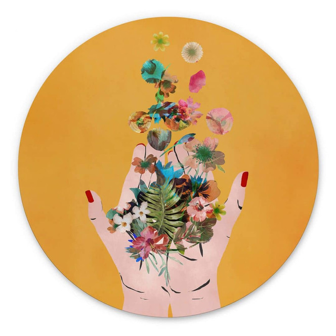 Rundes Wandbild Treechild - Bunte Blumen in Fridas Händen - Alu-Dibond