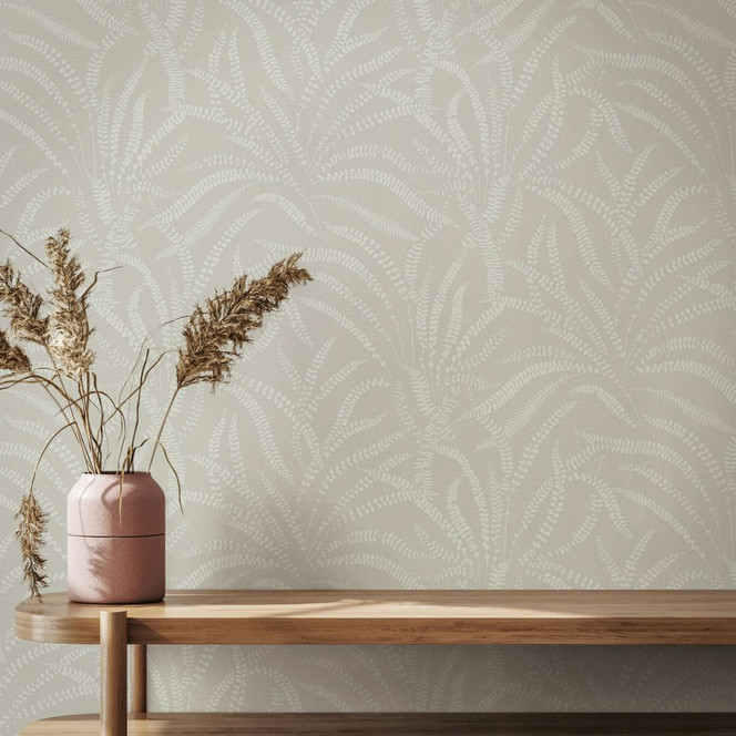 Vliestapete Blätter, Ranken Floral Natur in Grau Beige