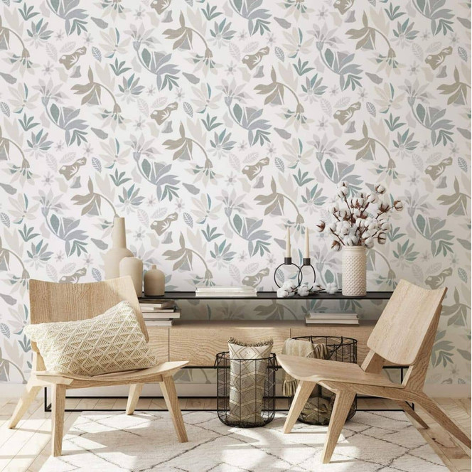 Vliestapete in abstraktem Blumenmotiv weiss, grau Floral