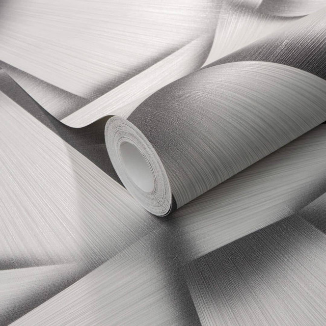 Vliestapete mit geometrischen Formen und Metallic-Effekt in grau