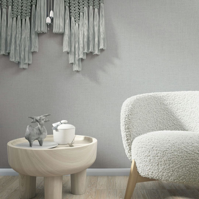 Vliestapete Textil, Struktur Uni Modern matt in Beige Grau