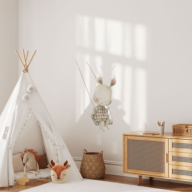 Wandtattoo Hasenkind auf Schaukel