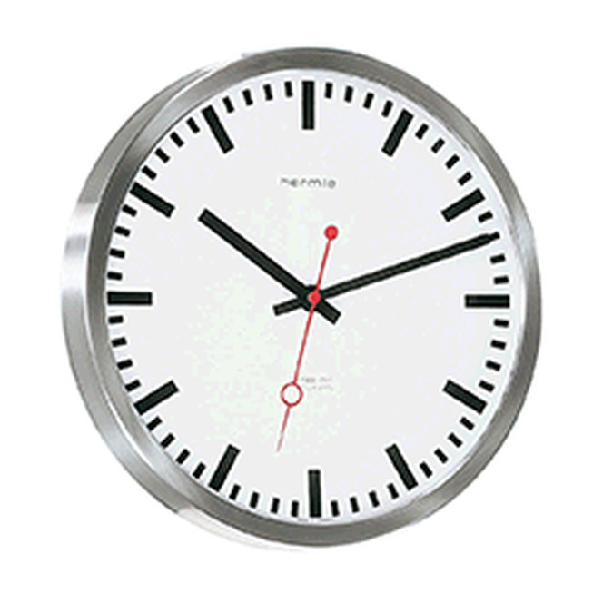 Bahnhofsuhr Grand Central Ø300mm rund silber Zifferblatt Weiss Funkuhrwerk Zahlenbild schwarze Balken, EAR