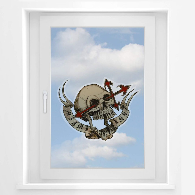 Fensterbild Miami Ink Schädel mit Kreuz