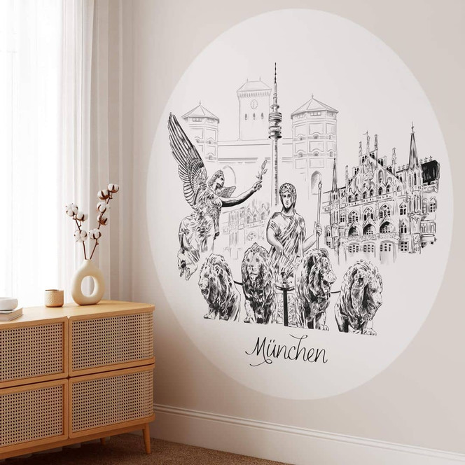 Fototapete München - Schwarz-Weiss - Rund - Love your City - Selbstklebend/Vlies