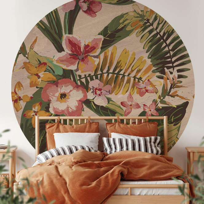 Fototapete Tropische Blüten - Rund - Selbstklebend/Vlies