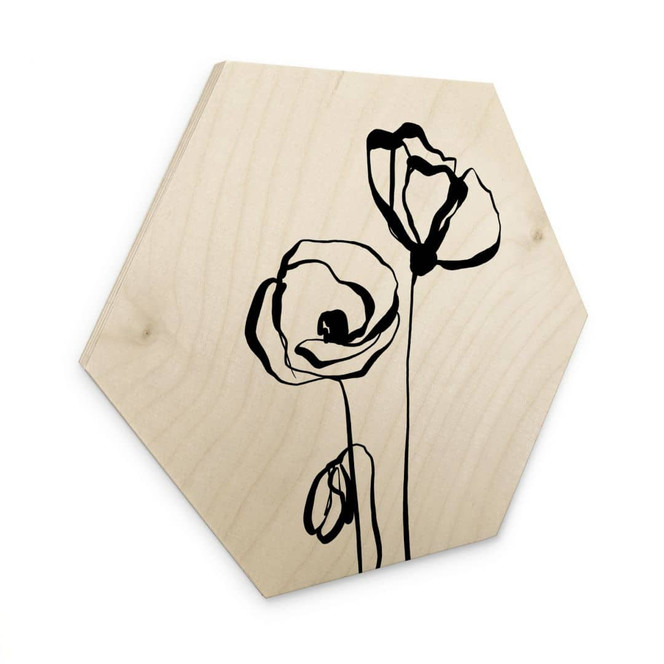 Hexagon Holzbild Line Art Zwei Mohnblumen - Cats & Dotz