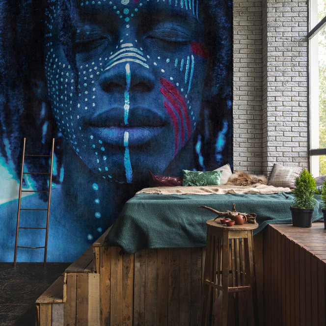 Traditionelle Fototapete mit Menschen - Mikala Vliestapete Blau