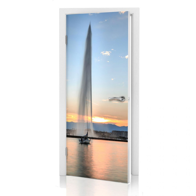 Türdesign Wasserfontäne im Genfer Sonnenuntergang - Bild 1