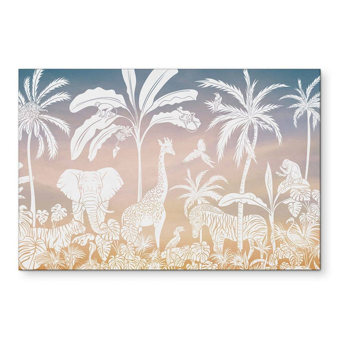 Wandbild Dschungelparadies mit Wildtieren - Ombre - Kikki Belle - Alu-Dibond
