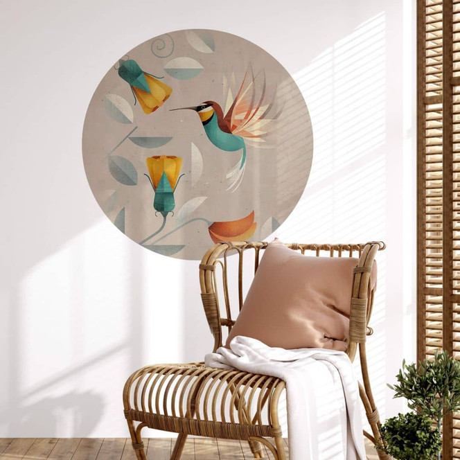 Wandtattoo Vogel - Kolibri Rund - Braun