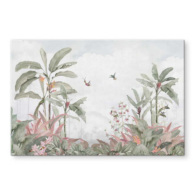 Glasbild Tropische Idylle mit Kolibri Blau - Bloomery Decor
