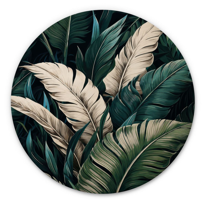 Holzbild Bunte Palmenblätter - Jaszke - Rund