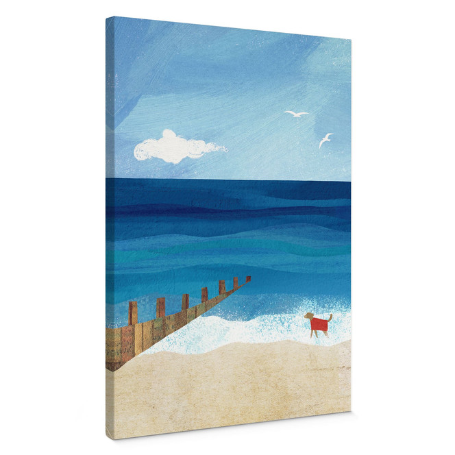 Leinwandbild Sommerstrand mit Hund am Meer - Rivers