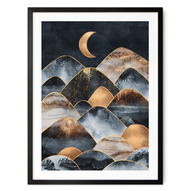 Poster Fredriksson - Berge im goldenen Mondlicht