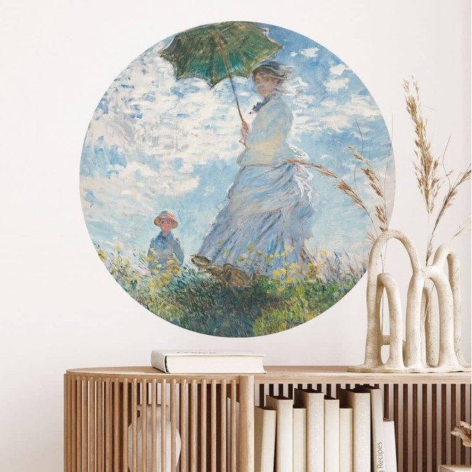 Wandtattoo Monet - Frau mit Sonnenschirm - Madame Monet und ihr Sohn - Rund