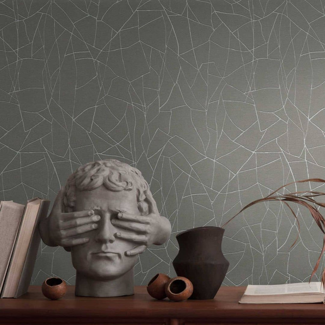 Abstrakte Mustertapete in Grau Weiss – Moderne Vliestapete mit feinem Linienmuster