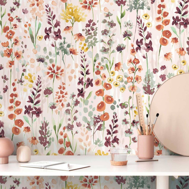 Blumen-Tapete Aquarelloptik Beige Braun - Mustertapete Naturtöne - Vliestapete