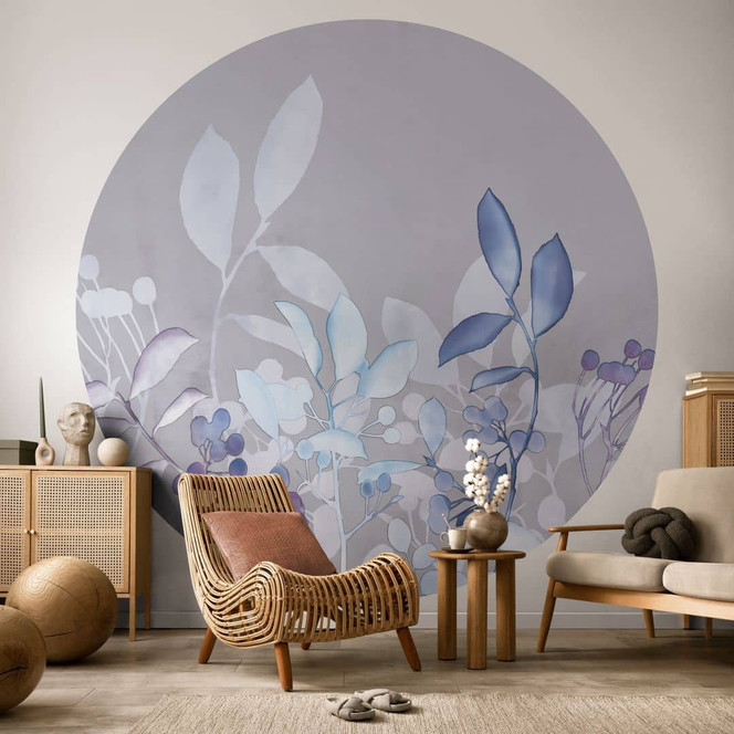 Fototapete Blaue Aquarell-Pflanzen - Haase - Rund - Selbstklebend/Vlies