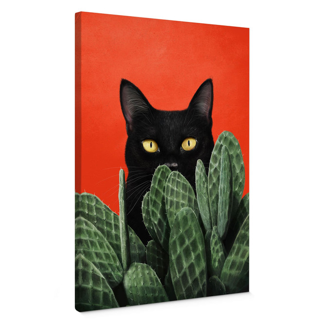 Leinwandbild Schwarze Katze im Kaktus-Versteck - Korenkova