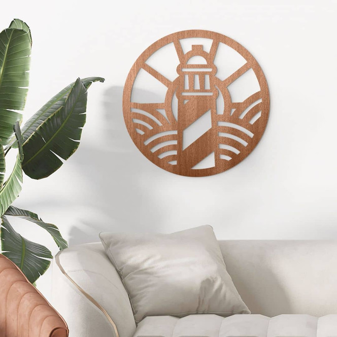 Maritime Wanddeko Leuchtturm - Mahagoni - Rund