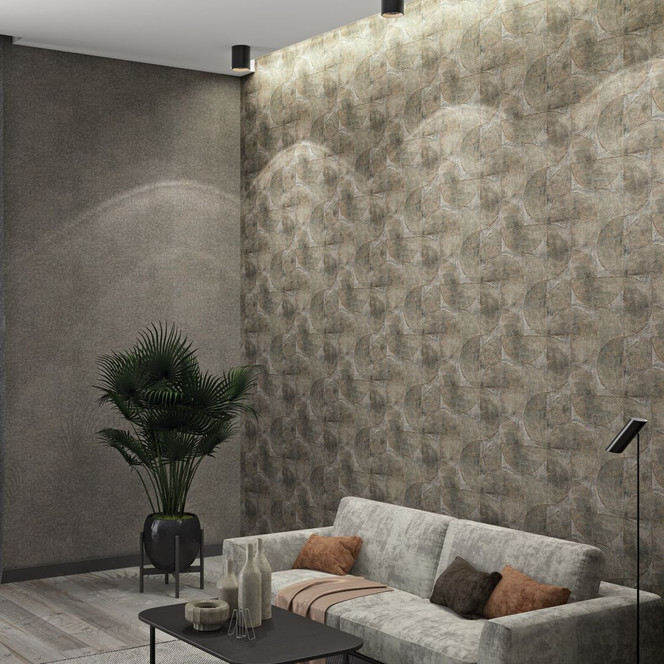 Vliestapete mit Halbkreisen und Rechtecken grau, anthrazit Struktur