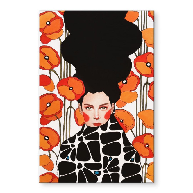 Acrylglasbild Frau mit Retro-Mohnblumen - Hülya