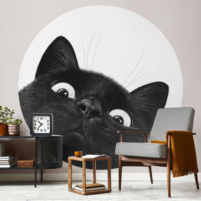 Fototapete Lustige schwarze Katze - Korenkova - Rund