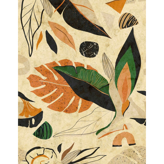 Fototapete Wandtapete mit Motiv Abstrakte Blätter Collage in Beige, Ocker, Schwarz 3.4 x 2.65 m