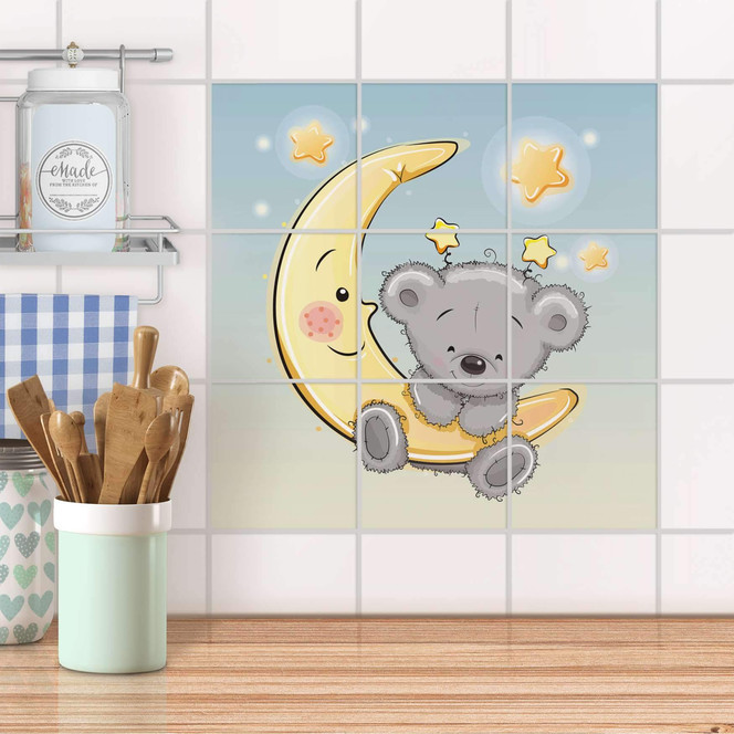 Klebefliesen - Teddy und Mond - 9er Set