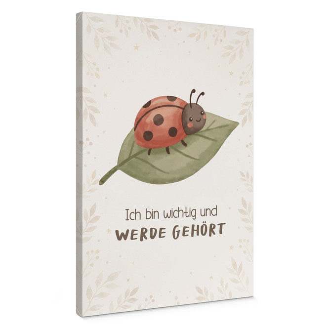 Leinwandbild mit Marienkäfer - Affirmation "Ich bin wichtig und werde gehört" für das Kinderzimmer