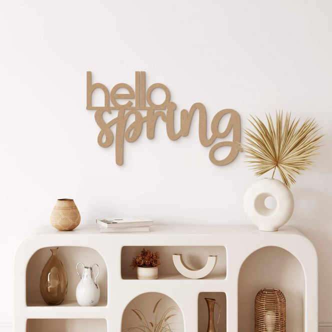MDF-Deko 3D Schriftzug hello spring - Natur