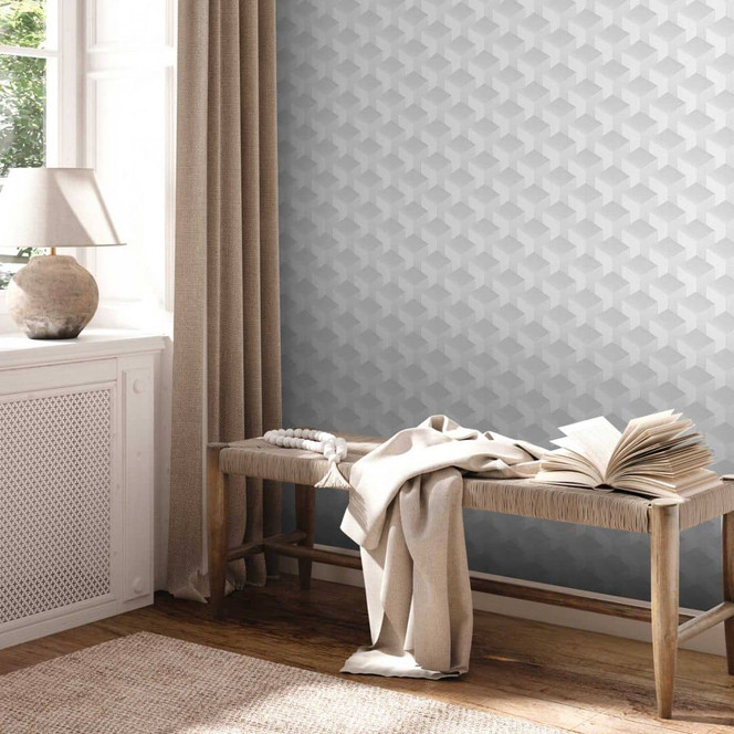 Retro-Tapete Grau - Grafiktapete mit 3D-Effekt - Vliestapete Wohnzimmer Schlafzimmer Küche