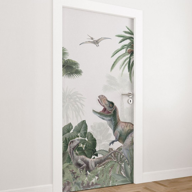 Türfolie Kinderzimmer - Abenteuer der Dinos - Kikki Belle - Selbstklebende Türdeko