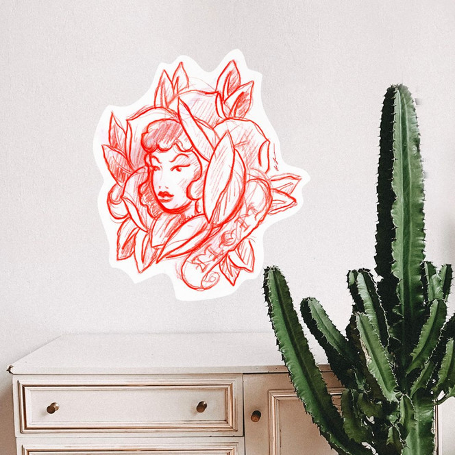 Wandsticker Miami Ink Blütengesicht