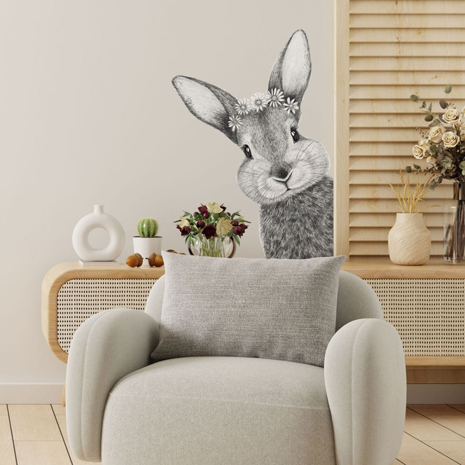 Wandtattoo Niedlicher Hase mit Kamillenblüten - Korenkova