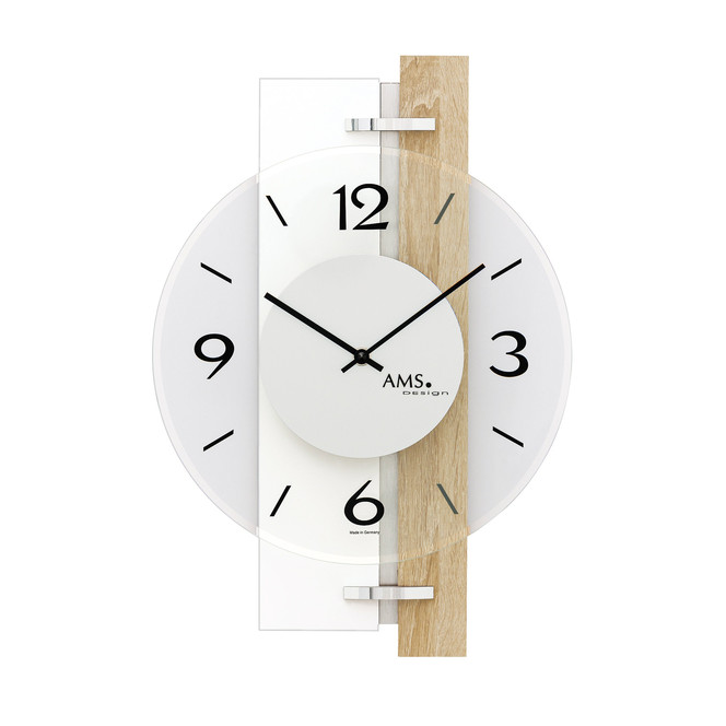 Wanduhr Holzgehäuse Hochglanzweiss/Sonoma-Applikation