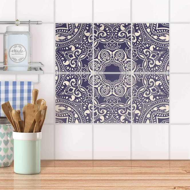 Fliesenaufkleber hoch - Blue Mandala - 6er Set