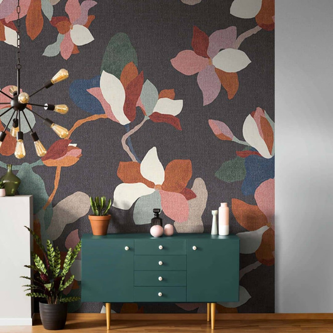 Fototapete Blumen, Blätter Floral Natur, Modern in Anthrazit